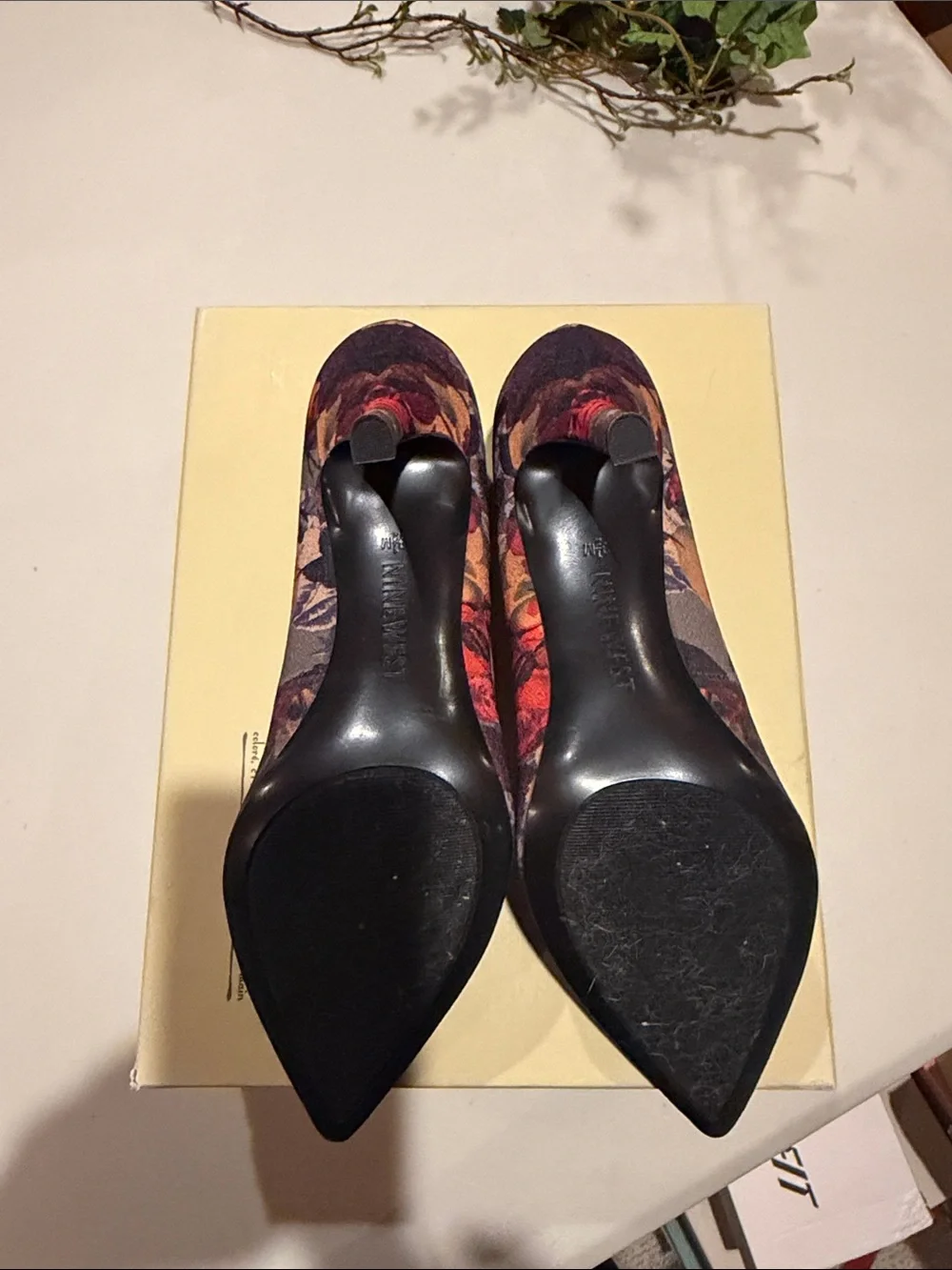 Nine West Red and Black Floral Pointed Toe Pumps